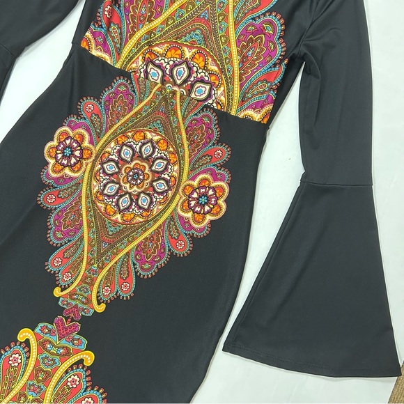 Venus Black V Neck Bell Sleeve Plunging Dress XS - Picture 11 of 13